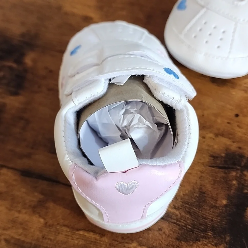 White and Blue Heart Baby Shoes Unisex Pu Leather Anti Slip Soft Soled Crawing